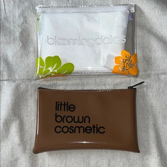 Bloomingdale's Brown and Clear Floral Travel Set Cosmetic Bags - Picture 1 of 9